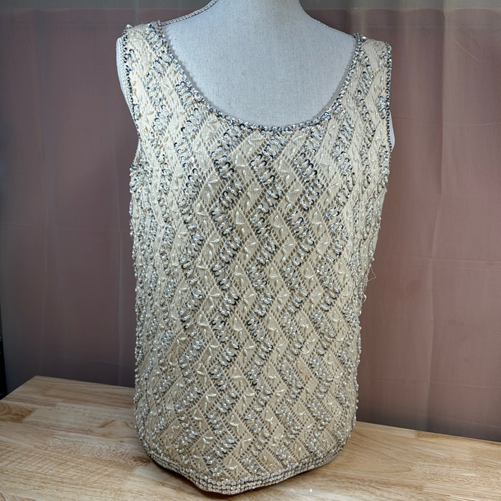 Vintage Hand Beaded for Cynles 100% Wool -Lined Tank Style Top